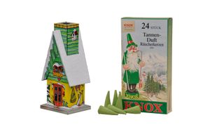 KNOX - Räucherhaus Metall Gartenhütte Winter mit Räucherkerzen Tannenduft - Inhalt 24 Stück, Größe M (Standard) - 078550