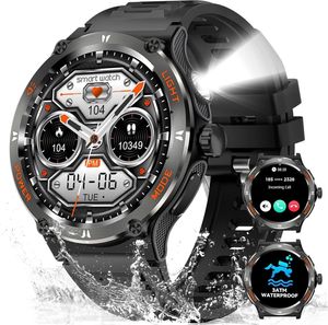 Smartwatch, Fitnessuhr mit Telefonfunktion mit LED Taschenlampe/Kompass, 1,53" Sportuhr mit 24H Herzfrequenzmonitor 3ATM Wasserdicht