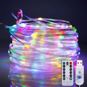 LED Lichterkette 10m 8 Lichtmodi Wasserdicht USB mit Fernbedienung für Außen Weihnachten Hochzeit Party, Bunt