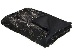 BELIANI Tagesdecke Schwarz 150 x 200 cm Marmor-Design Gold flauschig weich modern elegant luxuriös für Schlafzimmer Wohnzimmer