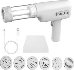 Sodaplus automatický strojek na těstoviny, ruční elektrický strojek na těstoviny, bezdrátový, přenosný, 6 v 1, strojek na špagety s kráječem těsta, lze mýt v myčce, odnímatelná část, světelný indikátor, bezpečnostní ochrana