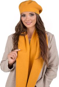 Vivisence damen baskenmütze eleganter wintermütze und schal set warm kopfbedeckung und halsbedeckung an winter und herbst warm dick, winterset für frauen, hergestellt in der eu, honig, einheitsgröße