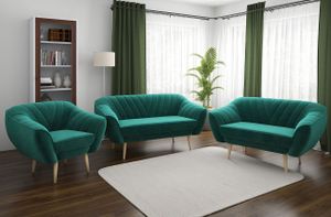 Couchgarnitur zum Wohnzimmer, Sofa-Set - Sofa MIA - 3 2 1 - Dunkelgrün