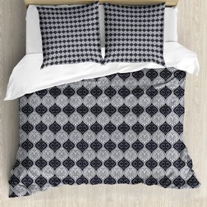 ABAKUHAUS Blumen Bettbezug Set für Einzelbetten, Pflanzen Abstrakte Damast, Milbensicher Allergiker geeignet mit Kissenbezug, 200 cm x 200 cm - 80 x 80 cm, Purpleblue Blau Grau