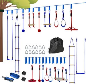 AIYAPLAY Ninja Warrior Hindernisparcours für Kinder 10 m Ninja Slackline Kit mit Kletterleiter Zubehör, Turnringe, Hängetablett, Schaukel, Kletterstangen, Trainingsausrüstungsset für Kinder AIYAPLAY Ninja Warrior Hindernisparcours für Kinder 10 m Ninja Slackline Kit mit Kletterleiter Zubehör, Turnringe, Hängetablett, Schaukel, Kletterstangen, Trainingsausrüstungsset für Kinder