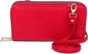 styleBREAKER Damen 2 in 1 Mini Bag Umhängetasche mit genarbter Oberfläche, Geldbörse, Handytasche, Schultertasche 02012364, Farbe:Rot