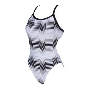 arena Badeanzug Damen Multicoloer Stripes Challenge Back schnelltrockned, Farbe:Weiß, Größe:40