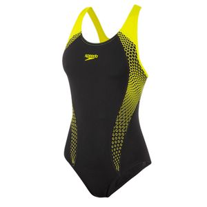 Speedo Badeanzug Damen Hexagonal Laneback mit Brustunterstützung, Farbe:Gelb, Größe:36