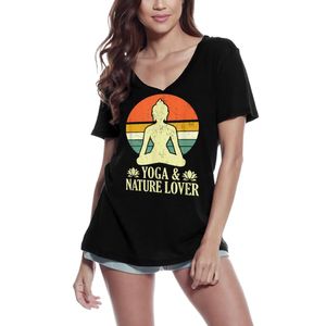 Damen Grafik T-Shirt V-Ausschnitt Retro budha yoga und naturliebhaber yoga frieden – Retro Budha Yoga And Nature Lover Yoga Peace – Öko-Verantwortlich