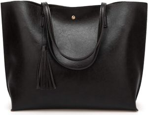 Damen Handtaschen Shopper Kunstleder Messenger Bags Einkaufstasche Schwarz