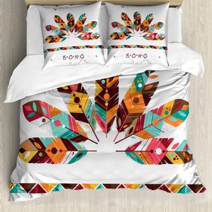ABAKUHAUS Boho Bettbezugs Set Für Doppelbetten, Pastell farbige Federn, Milbensicher Allergiker geeignet mit Kissenbezügen, Mehrfarbig