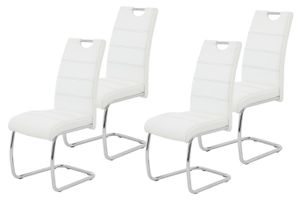 4er Set Esszimmerstuhl Flora - Bezug Kunstleder Weiß - Metallgestell verchromt - 120kg belastbar - Lehne mit Griff