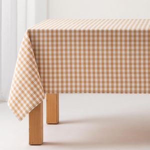 Tischdecke, schmutzabweisend, quadratisch, Vichy-Muster, Baumwolle, wasserdicht, 140 x 140 cm, Beige