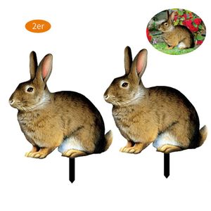 2 Stück Kaninchen Dekoration, Kaninchen Gartenfiguren Deko, Hinterhof Rasen Pfähle, Ornament Outdoor Garten, 19,6 x 25 cm