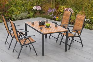 Merxx Gartenmöbelset "Santorin" 5tlg. mit Tisch 150 x 90 cm - Aluminiumgestell Graphit mit Akazienholz