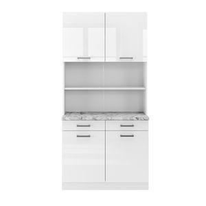 Livinity® Küchenblock R-Line, 100 cm mit Arbeitsplatte, Weiß Hochglanz