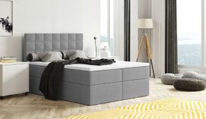 Bett, Boxspringbett MERA mit Bettkästen, Doppelbett, Stauraum, Schlafzimmer, Polsterbett, Bettgestell (180x200, Dunkelgrau - Aura 24, mit Topper T25)