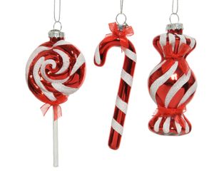 Christbaumschmuck Glas Lolli Bonbon Zuckerstange 13cm rot 3er Set