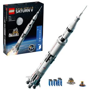 LEGO 92176 Ideas NASA Apollo Saturn V Weltraumrakete und Fahrzeuge, Raumschiff Bauset für Sammler, mit Displayständer