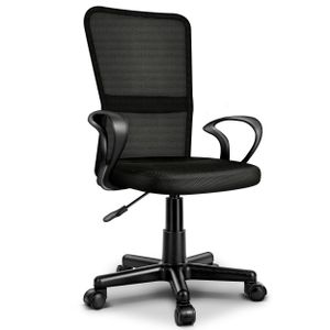 TRESKO Bürostuhl schwarz Schreibtischstuhl Drehstuhl, mit Armlehnen & Kunststoff-Leichtlaufrollen, stufenlos höhenverstellbar, gepolsterte Sitzfläche, ergonomische Passform
