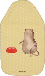 Mr. & Mrs. Panda Wärmflasche Katze Fressen - Gelb Pastell - Geschenk, Wärmflaschenbezug, Wärmekissen, Körnerkissen, Katzenprodukte, Kinderwärmflasche, Katzenliebhaber