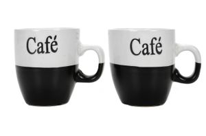 2-er Set Kaffeetassen Keramiktassen Espressotasse dickwandig Mokkatasse 150 ml, schwarz/weiss
