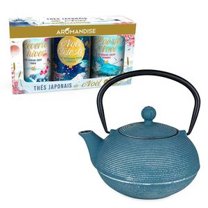 Blau Asagao-Teekanne 900 ml + Schachtel mit japanischen Tees