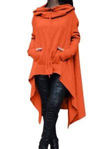 Damen Sweatjacken Einfach Sweatshirt Sport Unregelmäßiger Saum Kapuze-Top Freizeit-Kordelpuber, Farbe:Orange, Größe:M