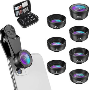 FORSMANO 7 in 1 Objektivset für Handykameras, Fisheye, 120° Weitwinkel, 2 fach Tele, 25 fach Makro, mit universeller Clip-Befestigung, Tragetasche FORSMANO 7 in 1 Objektivset für Handykameras, Fisheye, 120° Weitwinkel, 2 fach Tele, 25 fach Makro, mit universeller Clip-Befestigung, Tragetasche