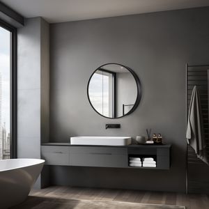 Spiegelschrank mit Beleuchtung Talos Black Nova Ø80 cm schwarz - Spiegelschrank Bad mit 2 Ablageflächen - Aluminium - Rückwand verspiegelt Spiegelschrank mit Beleuchtung Talos Black Nova Ø80 cm schwarz - Spiegelschrank Bad mit 2 Ablageflächen - Aluminium - Rückwand verspiegelt