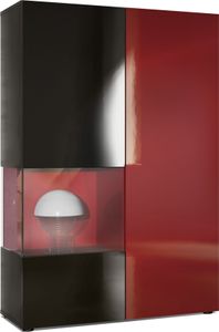 Vladon Vitrine Kommode Hochschrank Morena,  Germany, Korpus in Schwarz matt / Rechte Tür und der Einsatz in Bordeaux Hochglanz