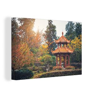 OneMillionCanvasses® - Leinwandbilder - 140x90 cm, Chinesischer Pavillon im Wald von Chengdu, China, Wandbilder Kunstdruck Wanddekoration - Foto auf Leinwand - Gemälde auf