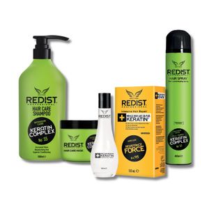 Hairwarez - Redist Keratin Set Maxi Haarpflegeset - Shampoo 1000ml - Haaröl 100ml - Haarkur 500ml - Haarspray 400ml