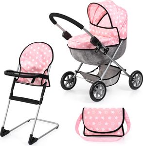 Bayer Design 13730AB Set Puppenwagen faltbar, Softer Griff, mit Tasche, Hochstuhl