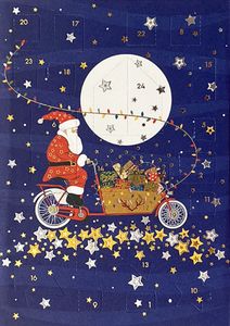 DeCoArt 1 Adventskalenderkarte Adventskalender Umschlagkarte Frohe Adventszeit Weihnachtsmann mit Lastenrad ca 16,6 x 11,5 cm bunt
