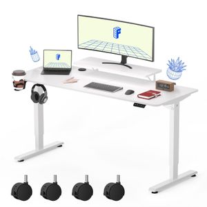 FLEXISPOT Elektrischer Höhenverstellbarer Schreibtisch 140 x 60 cm, Ergonomischer Tischplatte, mit Monitorablagen,Steh-Sitz Tisch Computertisch (weiß)