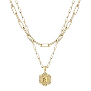 Anhänger-Halskette, wasserfest, vielseitig einsetzbar, glänzender Buchstabe, Gold-Schicht-Halskette als Geschenk-N