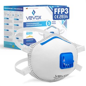 VEVOX® FFP3 Maske mit Ventil – 5er, 10er oder 20er Set – Staubmaske – Atemschutzmaske – Staubschutzmaske – Feinstaubmaske – Atemschutz