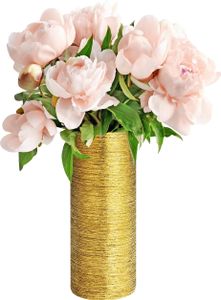 Belle Vous Gold Geätzte Hohe Vase für Pampasgras, Blumen- und Pflanzen – 9,4 x 29,5 cm – Deko Vase für Zuhause, Tisch, Hochzeit, Weihnachten und