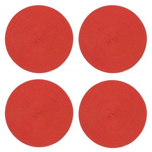 Tischset 4er Set Rot rund 35 cm Ø Platzset abwaschbar Platzdeckchen geflochtene Optik