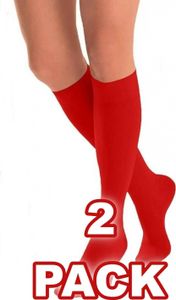 Aurellie Damen 2er Kniestrümpfe Elasthan-Kniesocken mit 60 DEN Onesize Rot