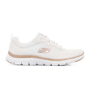 Skechers Flex Appeal, Damen Mesh Sneakers, Sportschuhe in weiß und rosegold, herausnehmbares Skechers Air Cooled Memory Foam Fußbett, in der Maschine waschbar