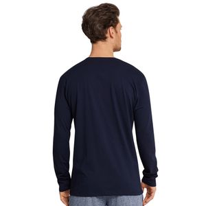Schiesser Herren Schlafanzugoberteil Shirt 1/1 Langarm Knopfleiste - 163837, Größe Herren:52, Farbe:dunkelblau