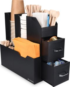 Navaris Kaffee Organizer Set Aufbewahrungsbox Kaffeezubehör - Aufbewahrung von Zubehör - Spender für u. a. Zucker Sirup Milch Servietten Kapseln