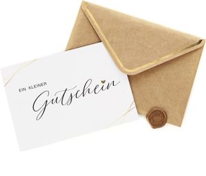 CraftWerk Gutscheinkarte mit goldener Veredelung und Siegel- Gutschein zum selber ausfüllen für Geburtstag, Weihnachten, Hochzeit oder Muttertag