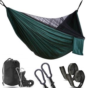 Camping Doppel Hängematte mit Moskitonetz , Reise Zelt für Outdoor,Wandern,Trekking,270x140 cm(Dunkelgrün)