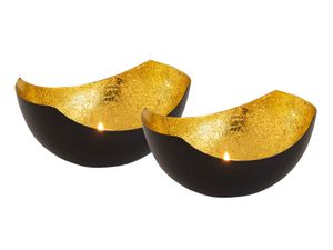 Casamia Teelichthalter Set 2-teilig Kerzenhalter Love Schalenform schwarz matt innen vergoldet