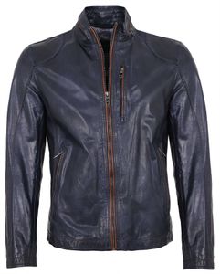 Milestone - Herren Echtleder Lederjacke Lammnappa  blau/ cognac