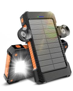 Power Bank 26800 mAh mit Solar, Powerbank Externe Akkus 3 USB Anschlüsse mit DREI Modi Taschenlampen Dauerlicht/SOS/Stroboskop Saugnapfhalterung IPX7 wasserdichte Outdoor Powerbank für Handy