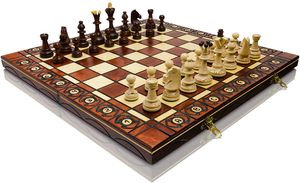 Großen SENATOR 41cm x 41cm aus Holz Schachspiel. Ornamente auf Schach verbrannt Board und Schachfiguren